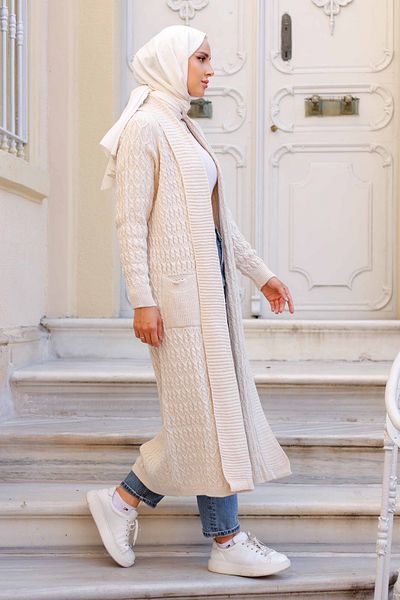 Pamuk Butik Γυναικεία Πλεκτά Πλεκτά Ζακέτα με Πλεκτό Σάλι με Τσέπη