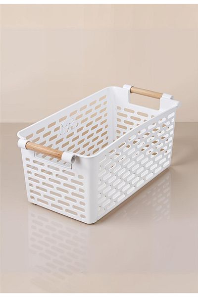 Silkyra 5Lt Stylish Plastic Organizer - Basket, Refrigerator and Bathroom, 27X15X12Cm, White