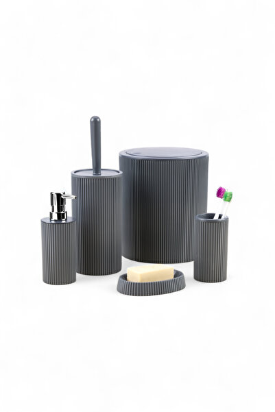 Genel Markalar 5'li Modern ve Şık Banyo Seti, Sıvı ve Katı Sabunluk, Diş Fırçalık, Çöp Kovası, Klozet Fırçası