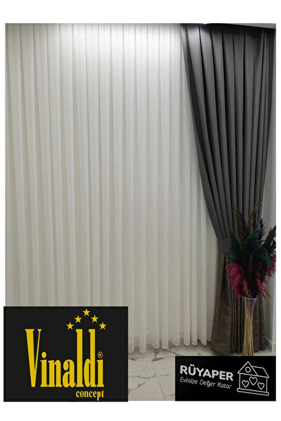 Vinaldi Rüyaper - Chain Patterned Tulle Curtain Suitable for Every Room, Heavy Gramage Pasta