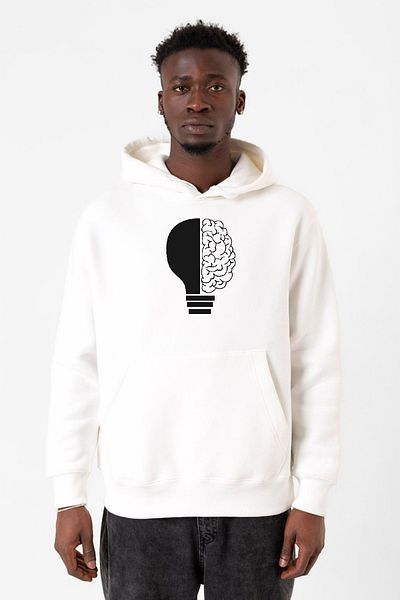 Tshirthane Ανδρικό φούτερ με κουκούλα Lightbulb & Brain White