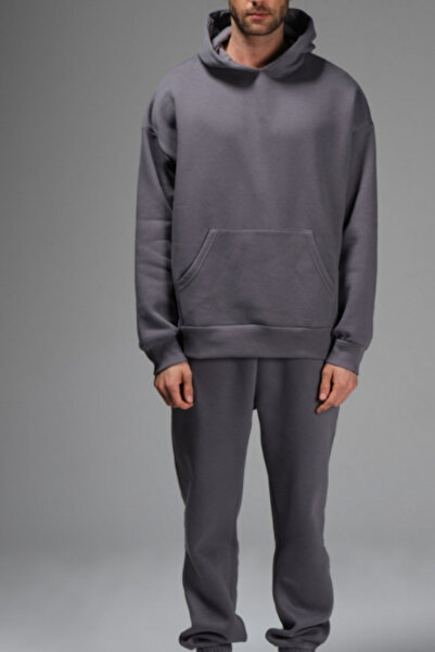 ruNadeS Ανδρική φόρμα φόρμας μεγάλου μεγέθους με τσέπη καγκουρό και ελαστικά πόδια - Ρούχα για το σπίτι