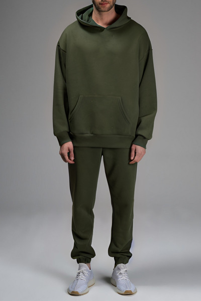 ruNadeS Ανδρική φόρμα φόρμας μεγάλου μεγέθους με τσέπη καγκουρό και ελαστικά πόδια - Ρούχα για το σπίτι