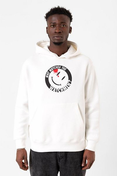 Tshirthane Watchmen Who Watches The Watchmen Λευκό ανδρικό φούτερ με κουκούλα 3 ip