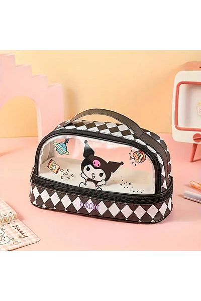 bundle island Children's Pencil Case with Kuromi Figure - Two Compartments, Transparent Section