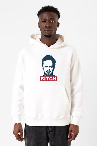 Tshirthane Breaking Bad Jesse Pinkman Bitch - Ανδρικό φούτερ με λευκή κουκούλα
