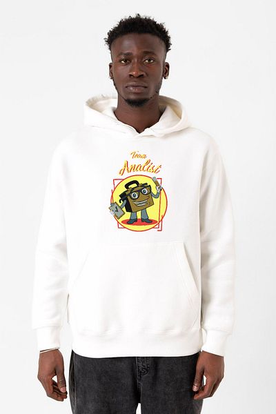 Tshirthane The Umbrella Academy Team Analyst Λευκό ανδρικό φούτερ με κουκούλα 3 κορδονιών