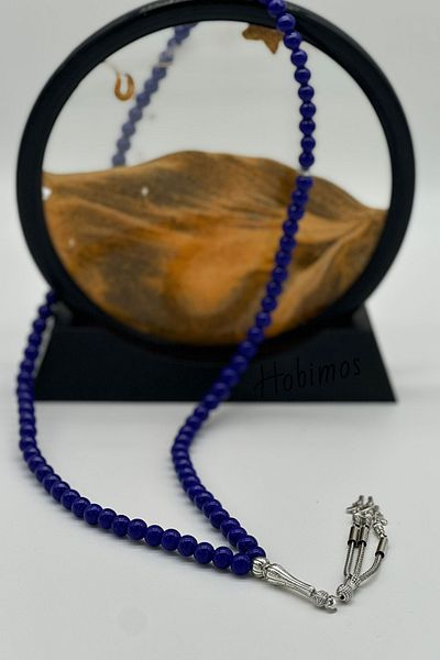 Hobimos Rozariu de rugăciune Ceyt albastru de 8 mm cu ciucuri placat cu argint 99