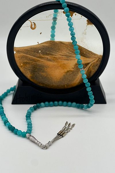Hobimos Set of 99 Silver Plated Tassels 8 mm Turquoise Natural Stone Prayer Rosary