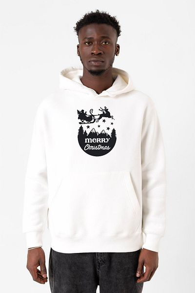 Tshirthane Ανδρικό φούτερ με κουκούλα Merry Christmas Sleigh White