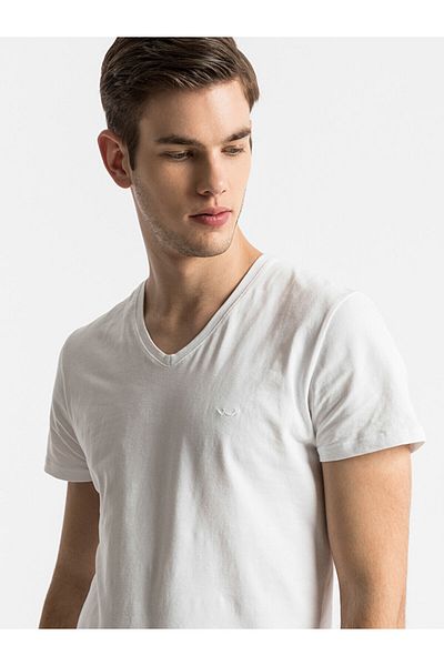 Ltb Tricou alb cu decolteu în V