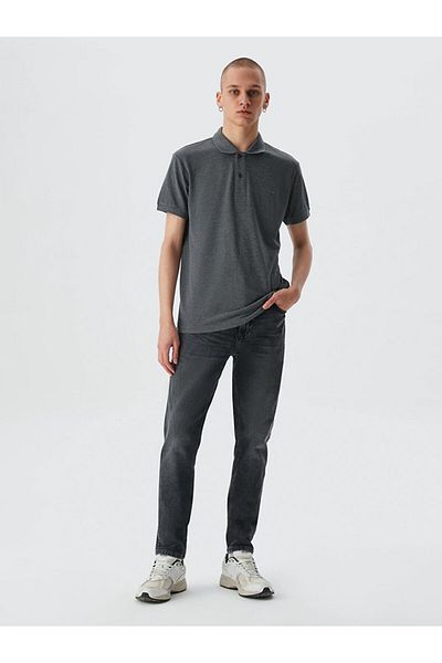 Ltb Polo Neck Basic Short Sleeve Regular Anthracite T-Shirt