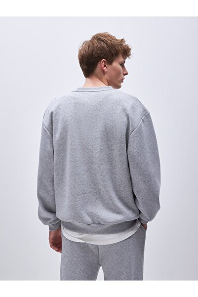 Ltb Slogan Crew Neck Long Sleeve Relaxed Fit Gray Sweatshirt