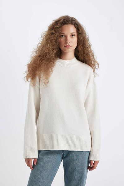 DeFacto Übergroßer, breiter, halber Rollkragenpullover, langer Strickpullover R6044az24wn