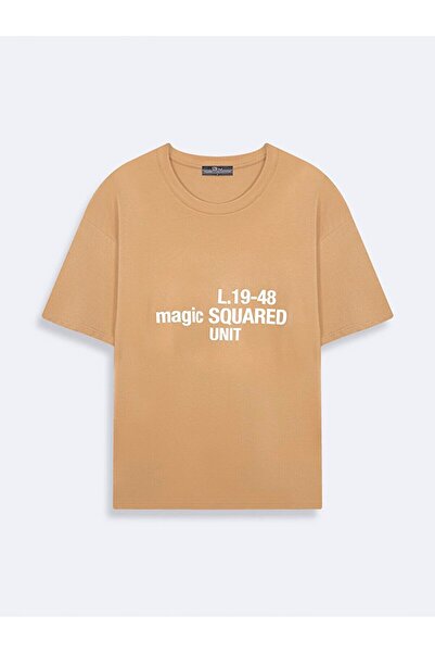 Ltb Тениска с къс ръкав, квадратна яка и камел цвят