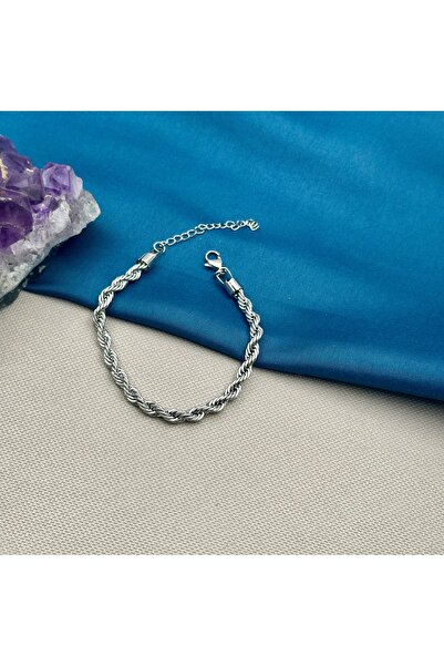 Opia Takı & Aksesuar سوار ملتوي من الفولاذ الفضي