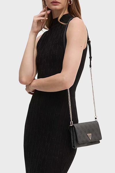 Guess Women's Zippered Strap Logo Detailed Black Shoulder Bag Hwbg78 79750-Clo