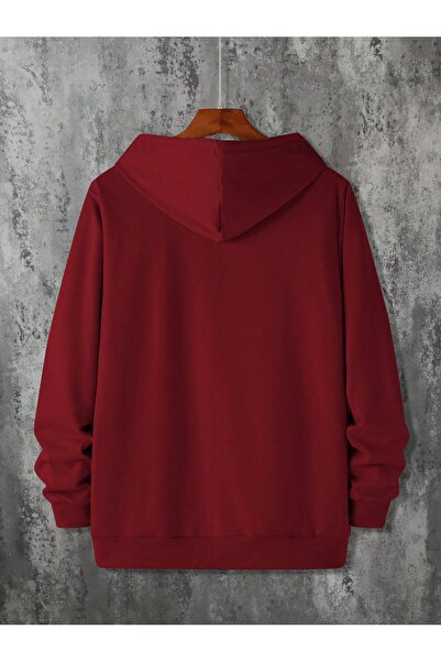 PENTHİLUS Burgundy Reindeer Patterned Oversize Hooded Sweatshirt Hoodie