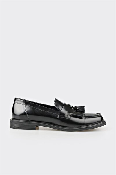 Elle Shoes Siyah Deri Kadın Günlük Loafer