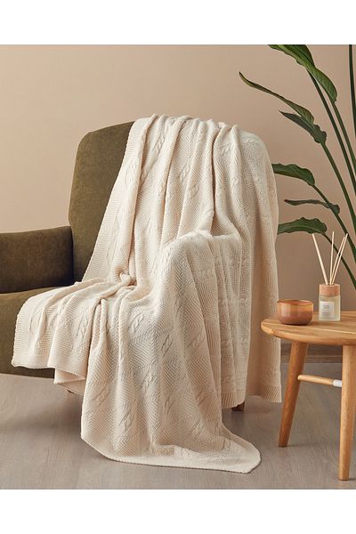 English Home Light Stone Twine Sofa Shawl - 130X170 cm