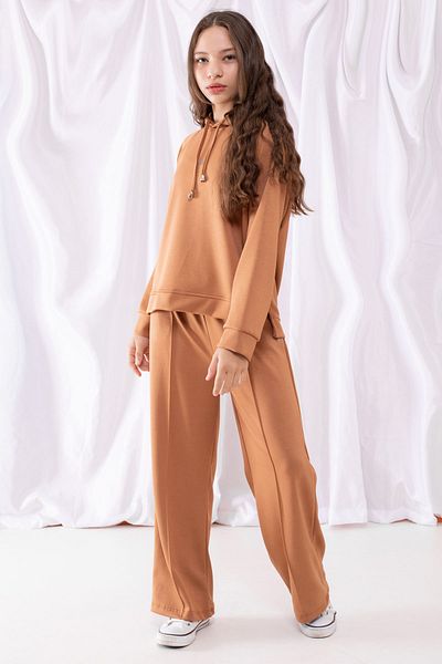 Cansın Mini Taba Cool Written Hooded Wide Leg αθλητική φόρμα για κορίτσια 19537