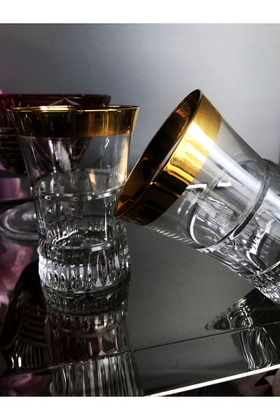DECOSTYLE Gold Decorated Pasabahce Azur Lux Soft Drink and Water Glass Is 100% Handmade