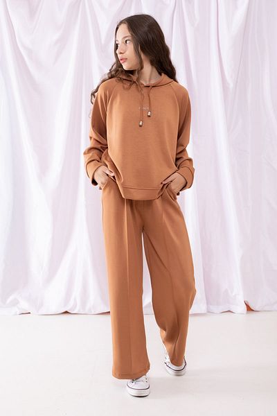Cansın Mini Taba Cool Written Hooded Wide Leg αθλητική φόρμα για κορίτσια 19537