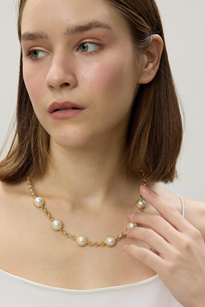 Manuka Světle žlutý náhrdelník Vintage - Pearl Detailed