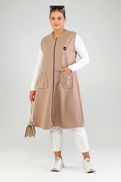 Ferace Women's Large Size Long Vest Ottoman Steel Knitted