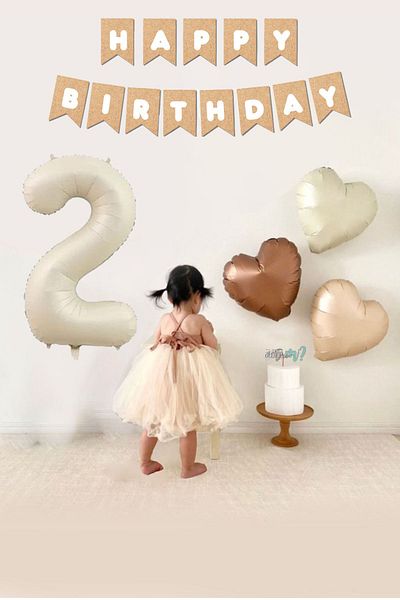 Atölye Mi Retro Cream 2 Year Old Balloon Happy Birthday Kraft Banned 3 Retro Heart Balloon Balloon Set