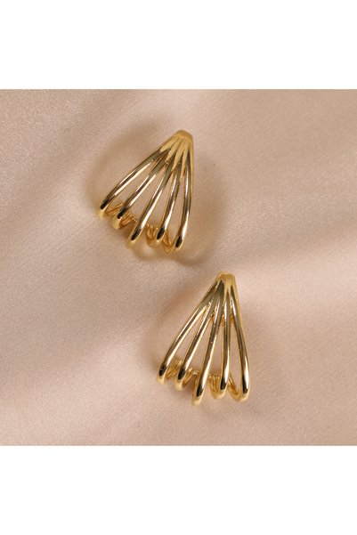 FOURSOLOS Steel Women's Earrings, 5 Rows Half Hoop, Gold Color, No:67