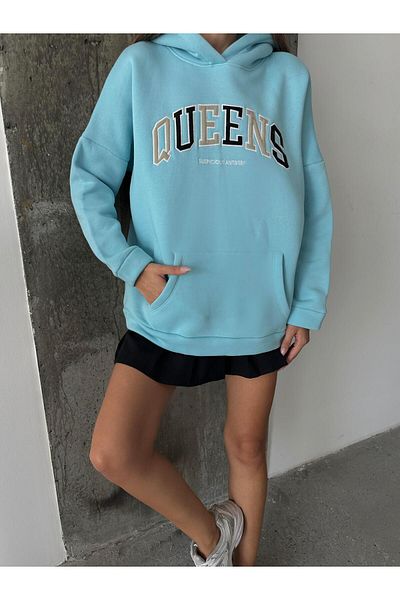 mydukkan.co Hanorac supradimensionat Queens cu trei fire, albastru