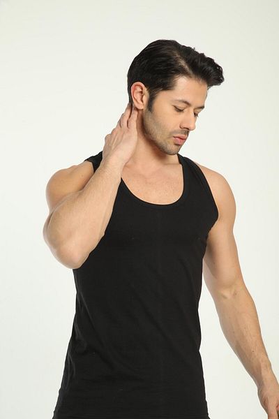 MODA Men's Undershirt - 3-Piece Black Cotton Rib Set