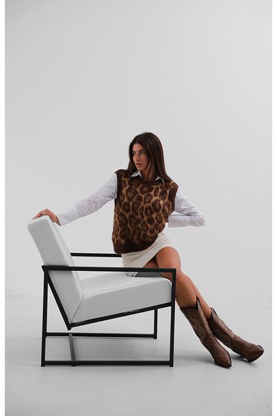 Black Fashion Плетен пуловер с леопардови шарки и брада
