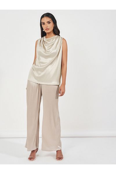 Styli Pleated Wide Leg Full Length Trousers