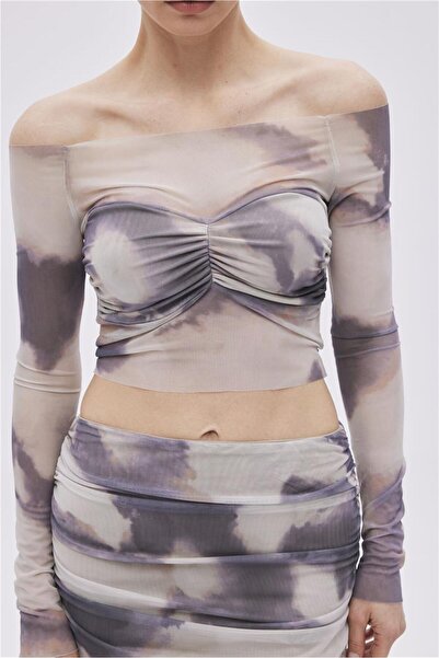 SHERIN Μπλούζα από τούλι σε μπεζ σχέδιο