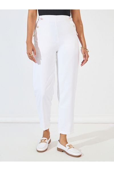 Styli Button Detail Straight Fit Ankle Length Trouser