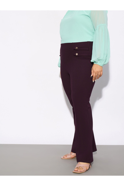 Sassafras By Styli Plus Solid Bell Bottom Trouser with Button Detail