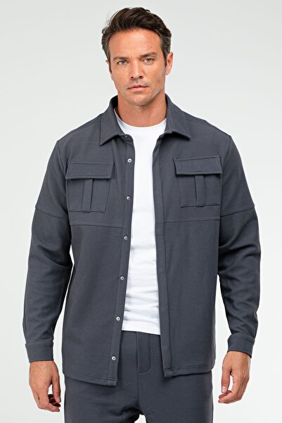 speedlife Καπνιστό κανονικό βαμβακερό μπουφάν γιακά με κουμπωτό ανδρικό πουκάμισο XC2364