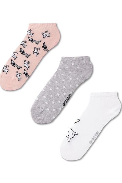 Katia&Bony Pachet de 3 șosete pentru femei cu model de câine