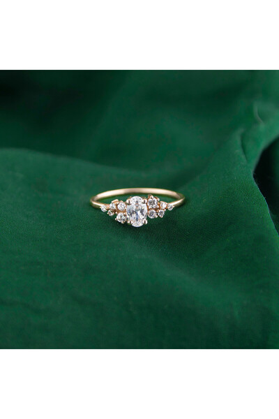 GIBYJEWEL Oval Taşlı Pırlanta Modeli 925 Ayar Minimal Rose Gümüş Yüzük