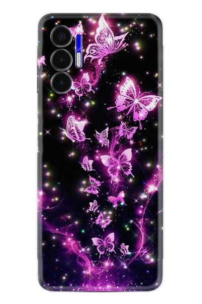 TECNO Pova 3 Kılıf Boutique Baskılı Resimli Pembe Neon Kelebekler Pcode -100