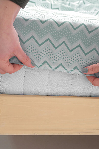 FAVORA Star Cotton Single Duvet Cover with Elastic Sheet - Green