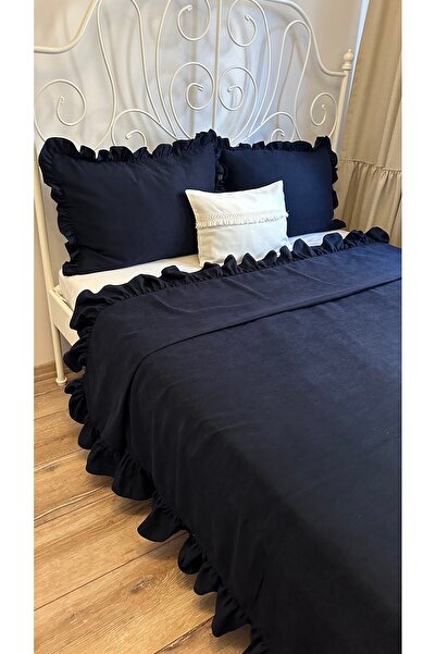Decamor home Frilly Navy Blue Bedspread Set Double