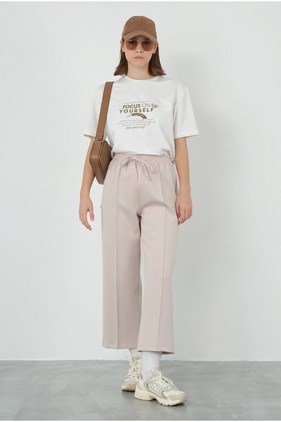HEQA Pantaloni de scuba bej - Design cu nervuri