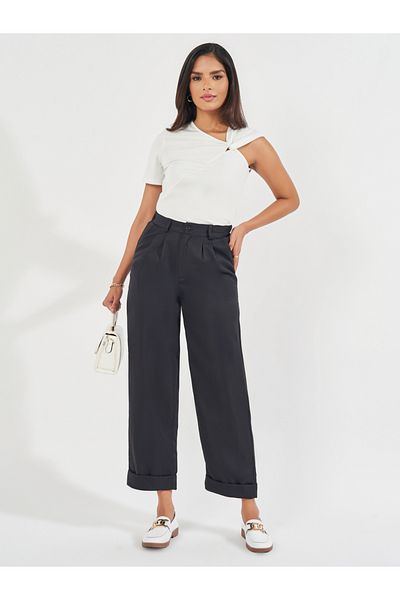Styli High Rise Turn-Up Hem Ankle Length Pants