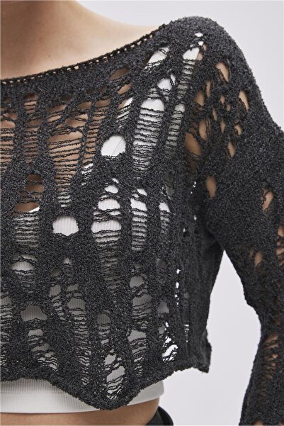 SHERIN Anthracite Detailed Knitwear Crop