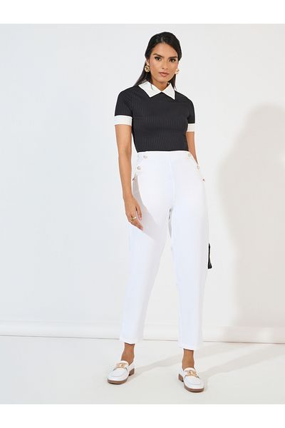 Styli Button Detail Straight Fit Ankle Length Trouser