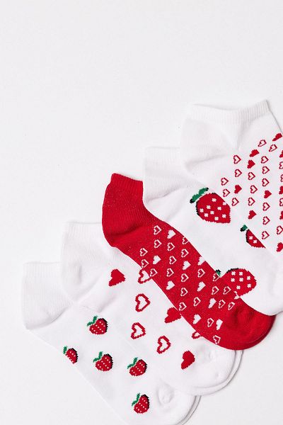 Katia&Bony Set of 5 Strawberry Patterned Women's Booties Socks