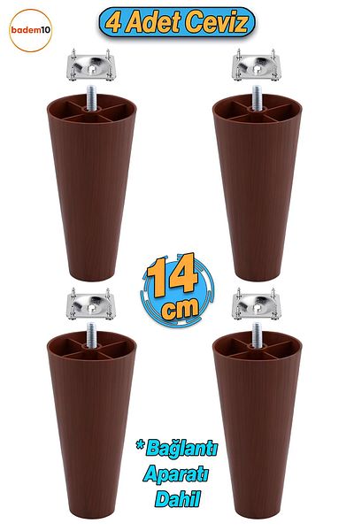 Badem10 4 buc șuruburi (M8 DENT subțire) 14 cm (nuc) Mobilier din plastic Fotoliu Canapea Picior Picioare Include aparate
